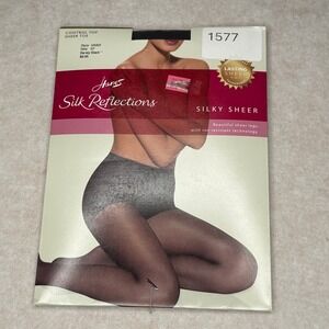 Hanes Silk Reflections Silky Sheer Pantyhose Control Top Hosiery Nude Black VTG